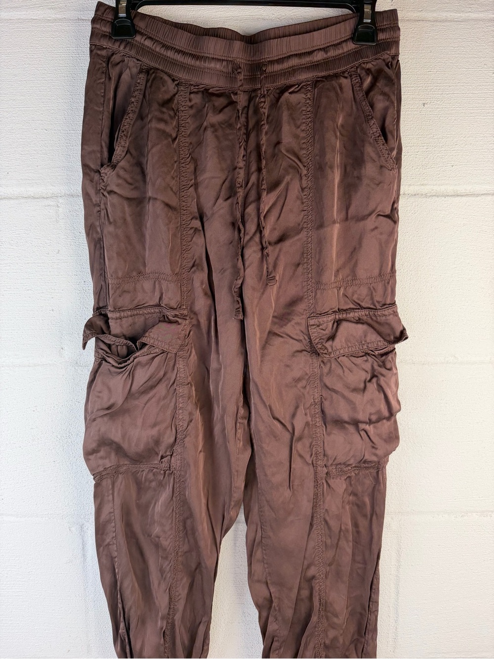 Aerie Brown Satin Jogger Pants, Small - Picture 2 of 5